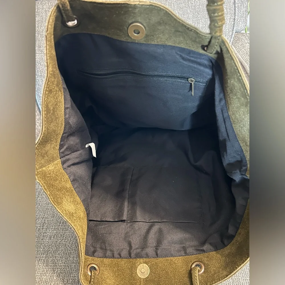 Olive Suede Tote Bag - Picture 6 of 6